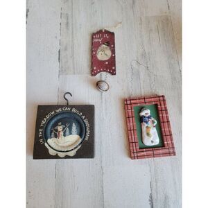 Hanging Snowman variety mini sign Bell set home wall decor